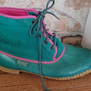 Vintage 80s authentic sporto turquoise and hot pink boots